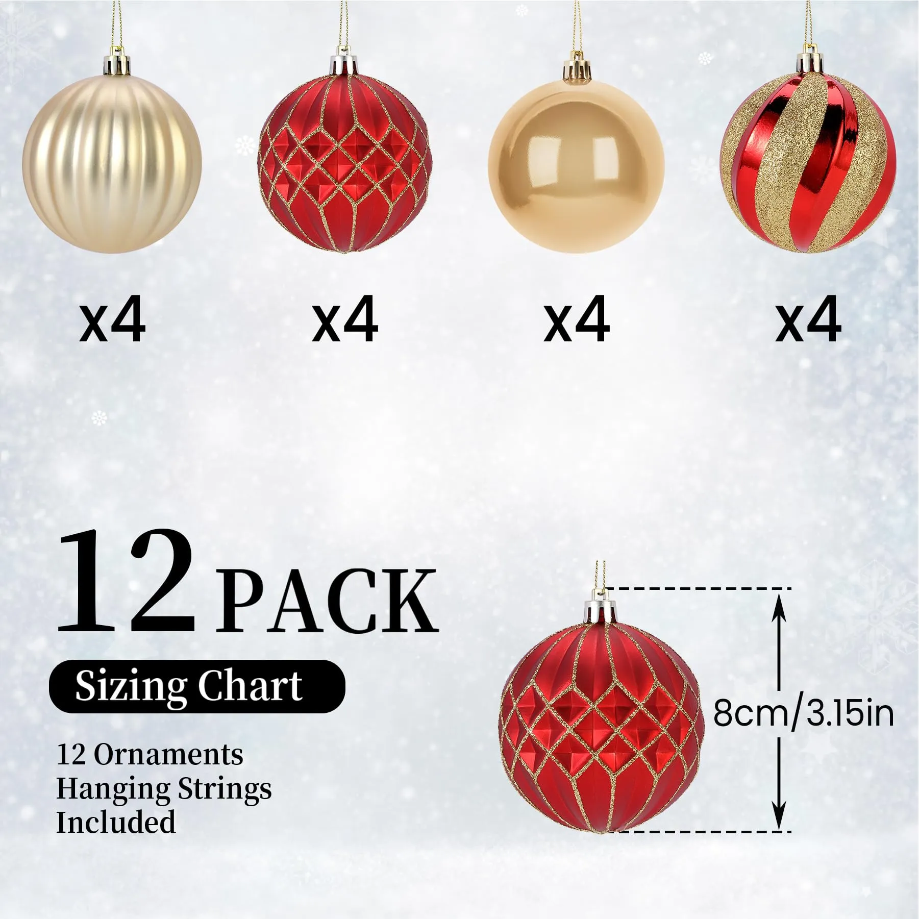 12ct 3.15 Inch Red & Gold Christmas Tree Balls Ornaments