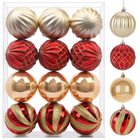 12ct 3.15 Inch Red & Gold Christmas Tree Balls Ornaments