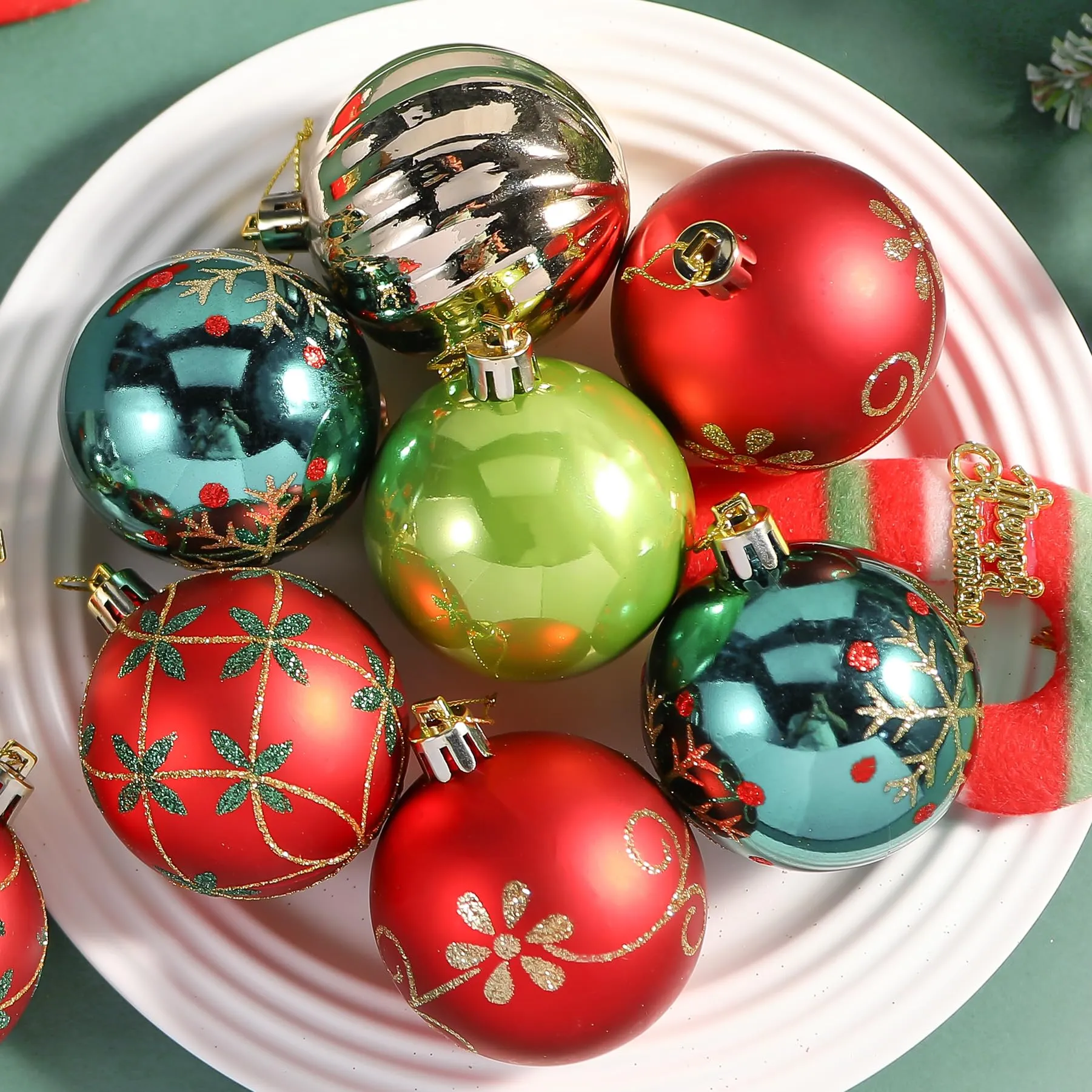 30ct 2.36 Inch Red & Green Gold Christmas Tree Balls Ornaments