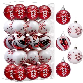 30ct 2.36 Inch (Red & white, 60mm) Christmas Tree Balls Ornaments