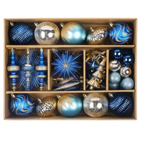 80pcs Blue and Gold Christmas Balls Ornaments Setwith Lanyards