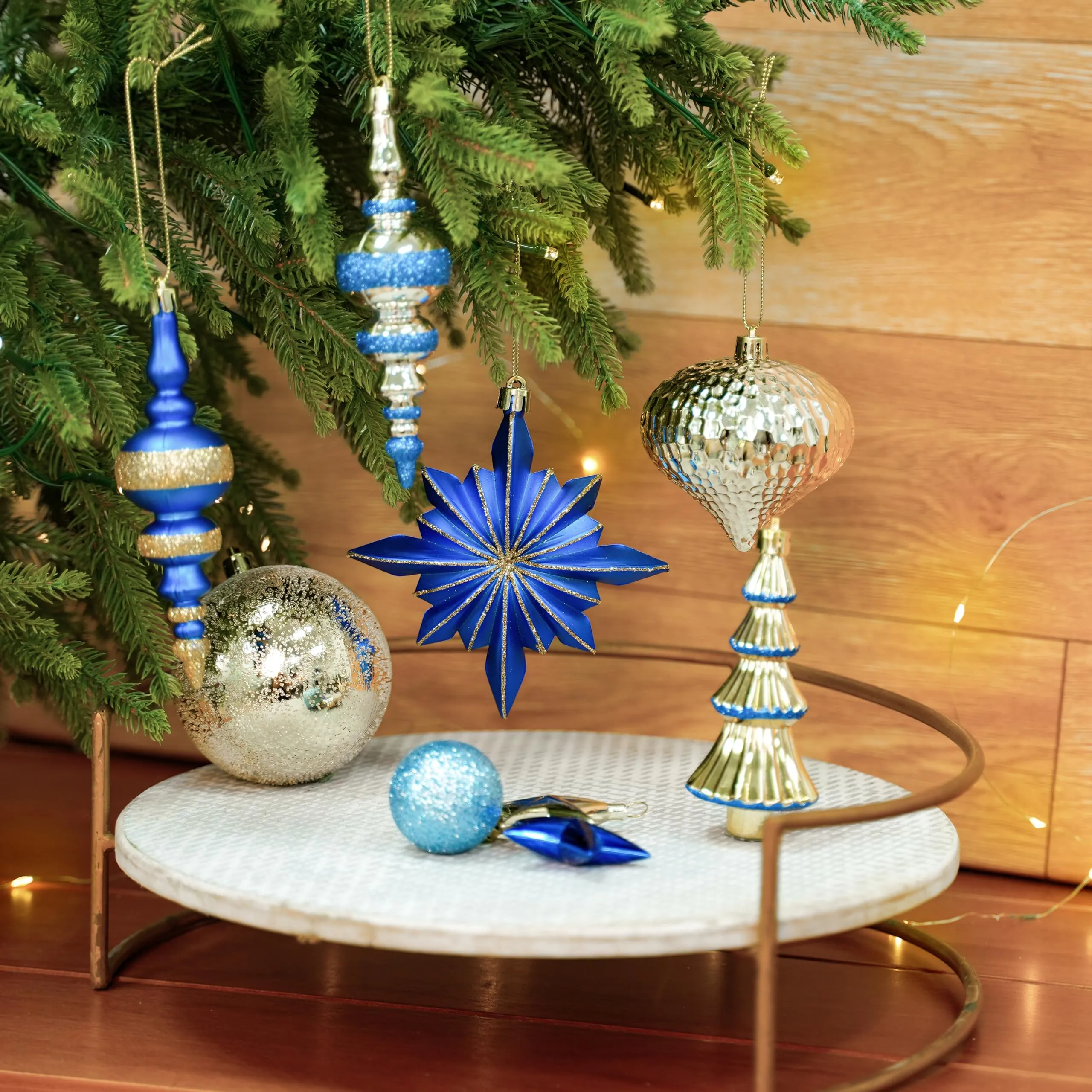 80pcs Blue and Gold Christmas Balls Ornaments Setwith Lanyards