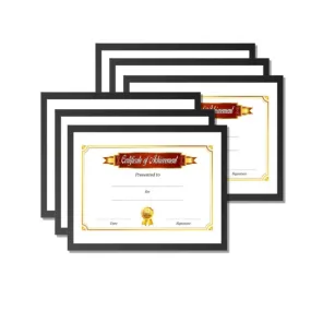 A4 Size Certificate Frame | 8x12 Photo Frame For Certificates, Black, Set Of 6 Certificates Frame With Flexi Glass