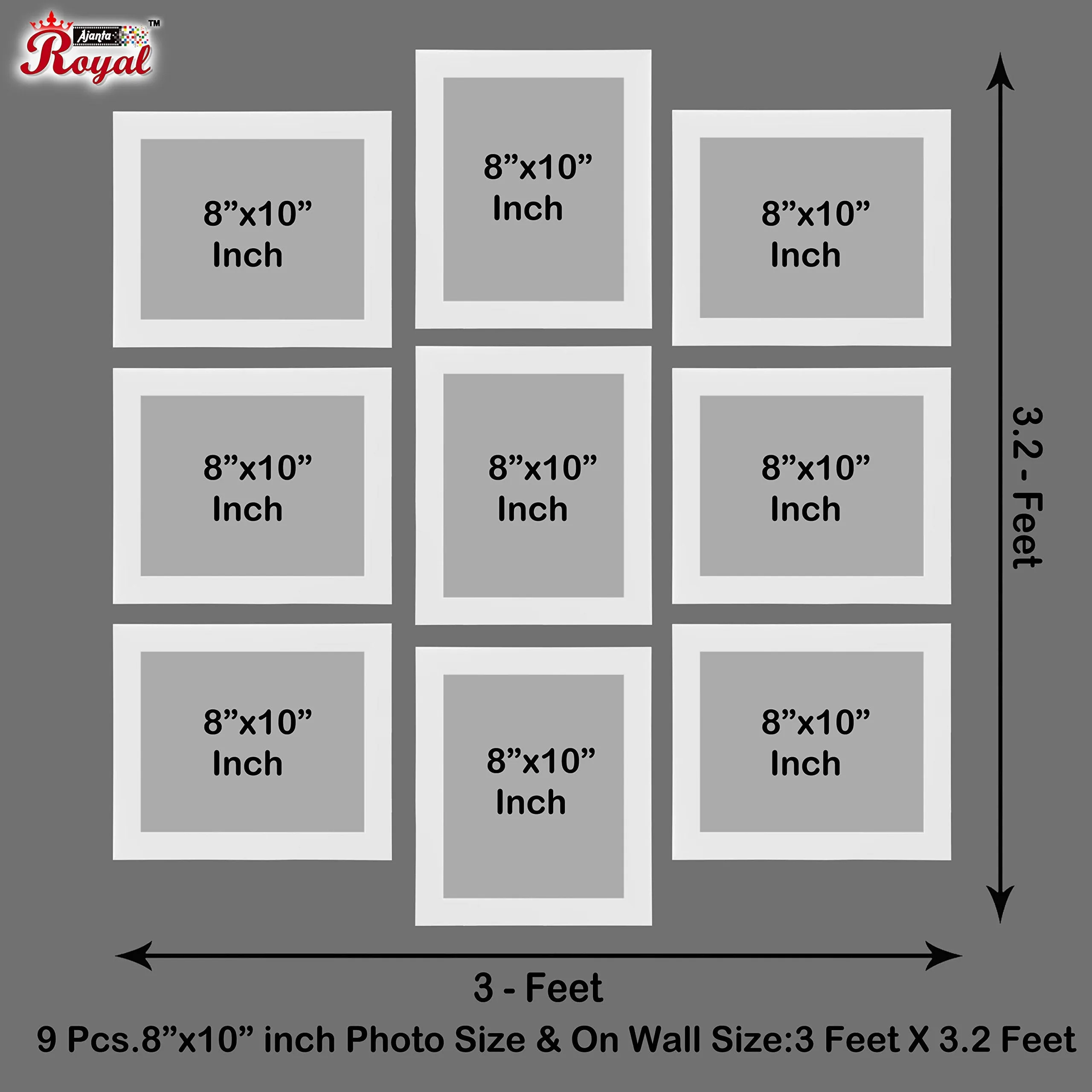 AJANTA ROYAL Classic set of 9 Individual Photo Frames (9-8x10 Inch) : A-62C (White)