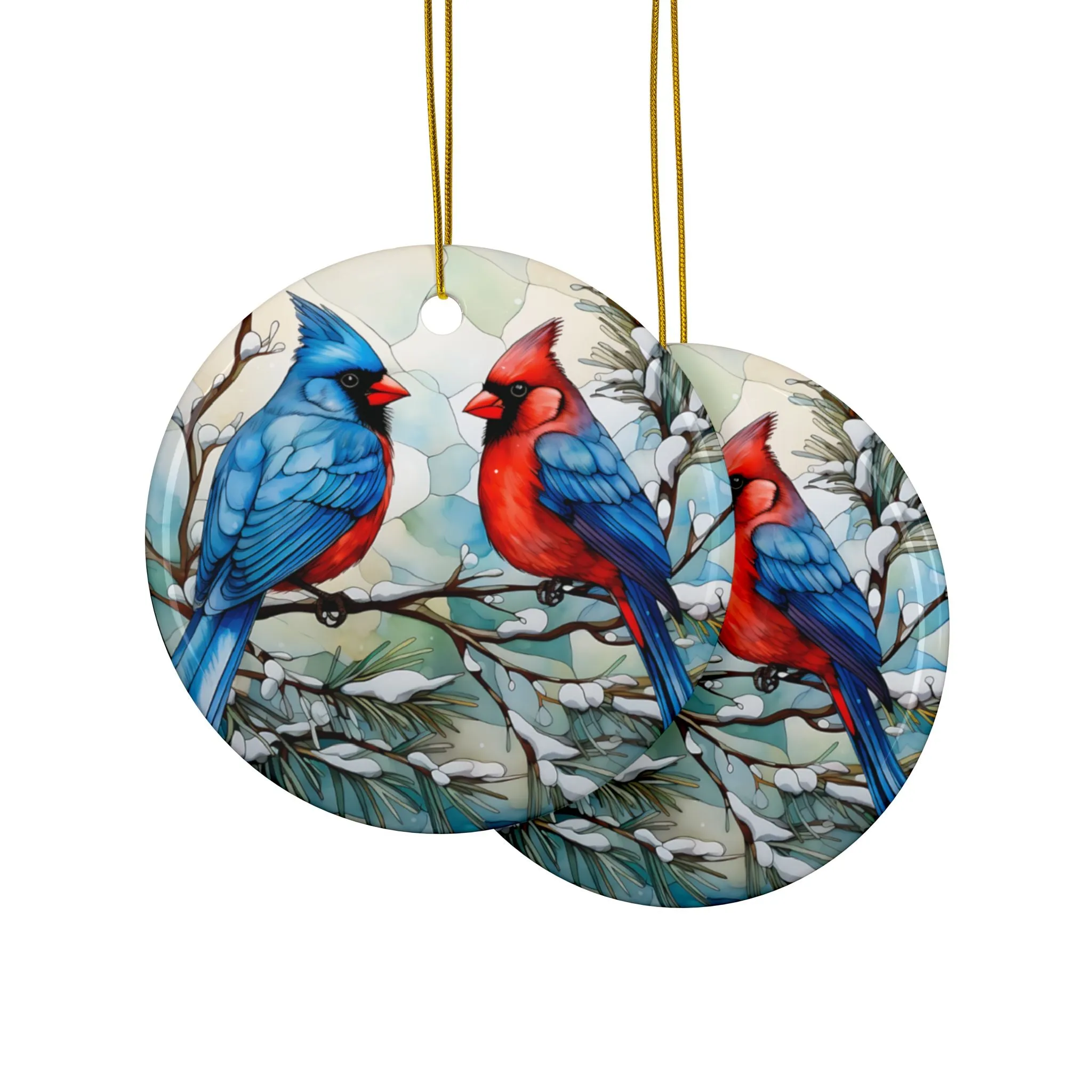 Beautiful Pair Ceramic Ornaments, 2-Side Print