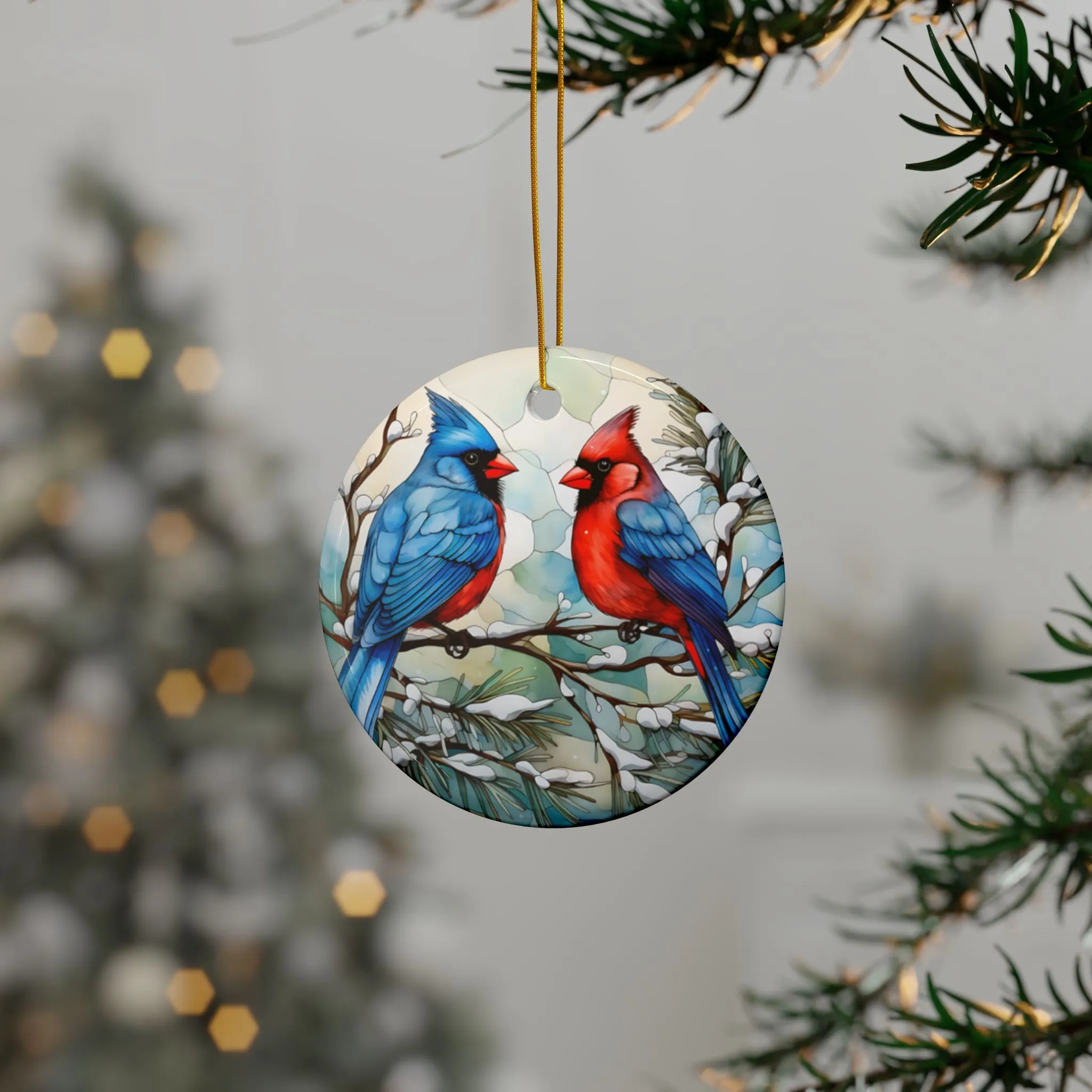 Beautiful Pair Ceramic Ornaments, 2-Side Print