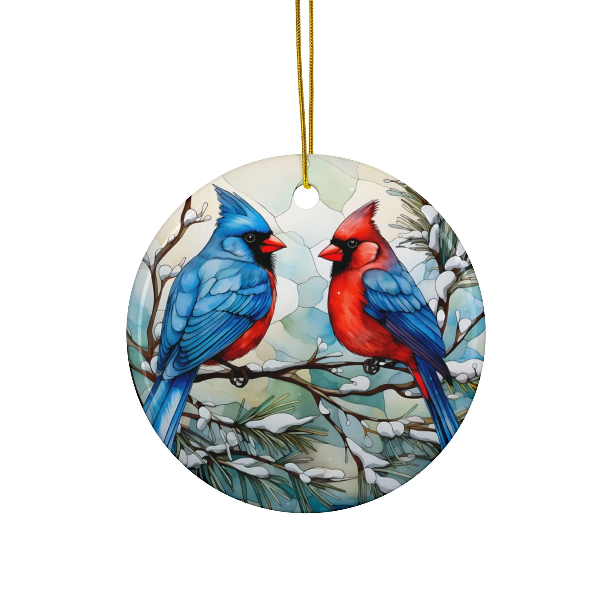 Beautiful Pair Ceramic Ornaments, 2-Side Print