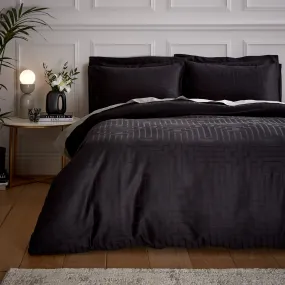 Bianca Black Satin Geo 100% Cotton Jacquard Duvet Set