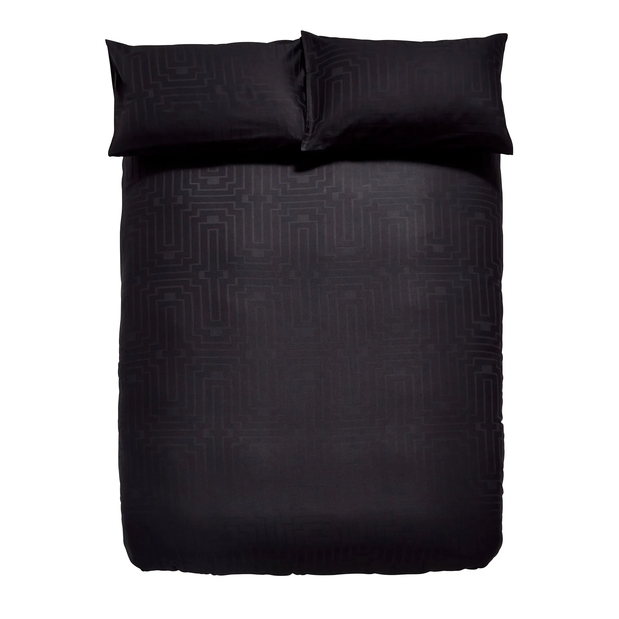 Bianca Black Satin Geo 100% Cotton Jacquard Duvet Set