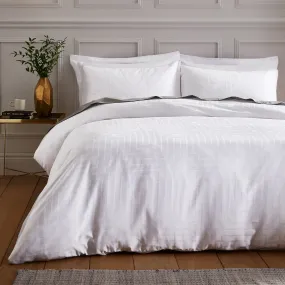 Bianca White Satin Geo Jacquard 100% Cotton Duvet Set