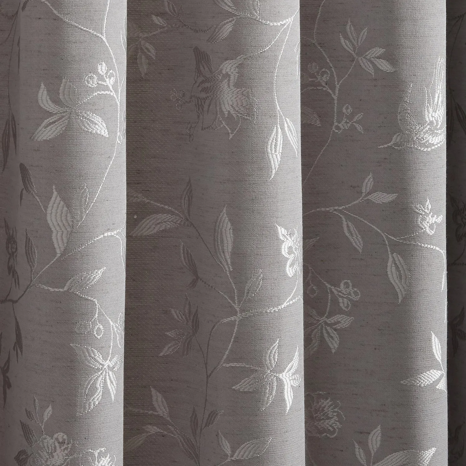 Bird Trail Grey Jacquard Pencil Pleat Curtains