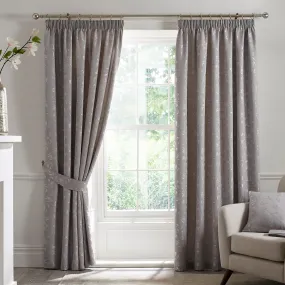 Bird Trail Grey Jacquard Pencil Pleat Curtains