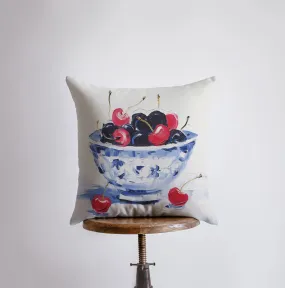 Black and Red Cherry Bowl | Gouache Painting | Food Pillow | Fruit | Still Life | Throw Pillow | Home Decor | Gift for Her | Pillow Cover