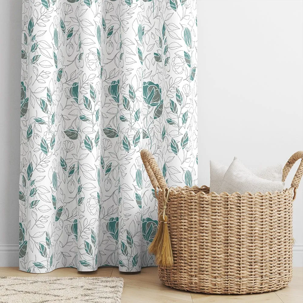 Blooming Roses Aqua Curtain Set