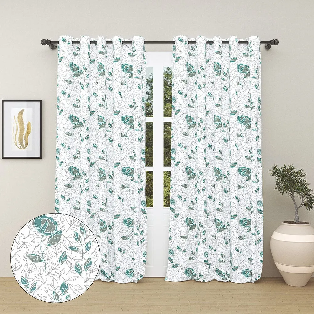 Blooming Roses Aqua Curtain Set