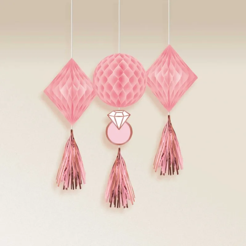 Blush Wedding Honeycomb Hanging Decorations 3pk