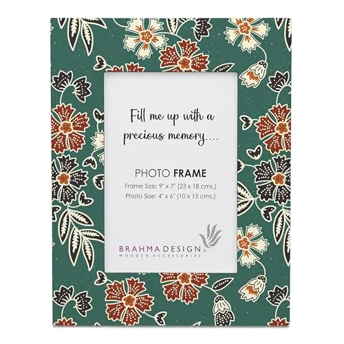 BRAHMA DESIGN Photo Frame with Gift Box | Size: 9" x 7" (Photo 4" x 6") | Emerald Batik | Aesthetic Decorative Photo Frame for Wall Mount and Tabletop