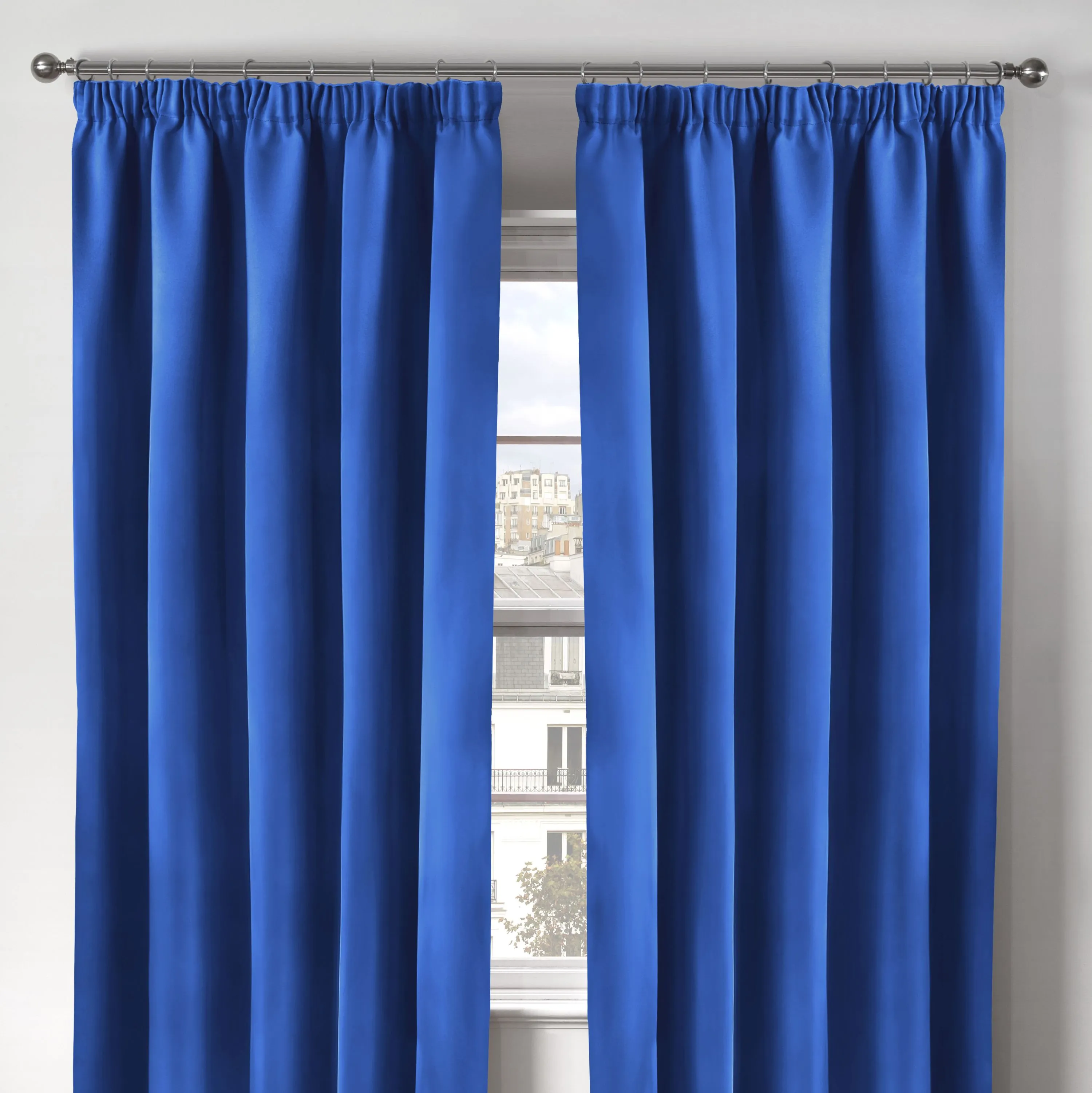 Cali Blue Thermal Blackout Pencil Pleat Curtains