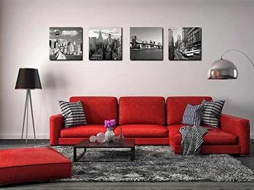 CANVAS PRINT FOR HOME DECORATION 4 PANELS NEW YORK CITY LANDMARK PAINTING WALL ART PICTURE PRINT ON CANVAS - HIGH DEFINITION MODERN GICLEE ARTWORK