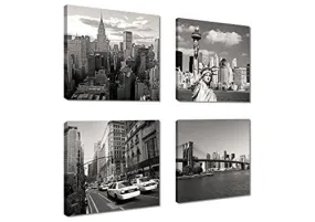 CANVAS PRINT FOR HOME DECORATION 4 PANELS NEW YORK CITY LANDMARK PAINTING WALL ART PICTURE PRINT ON CANVAS - HIGH DEFINITION MODERN GICLEE ARTWORK