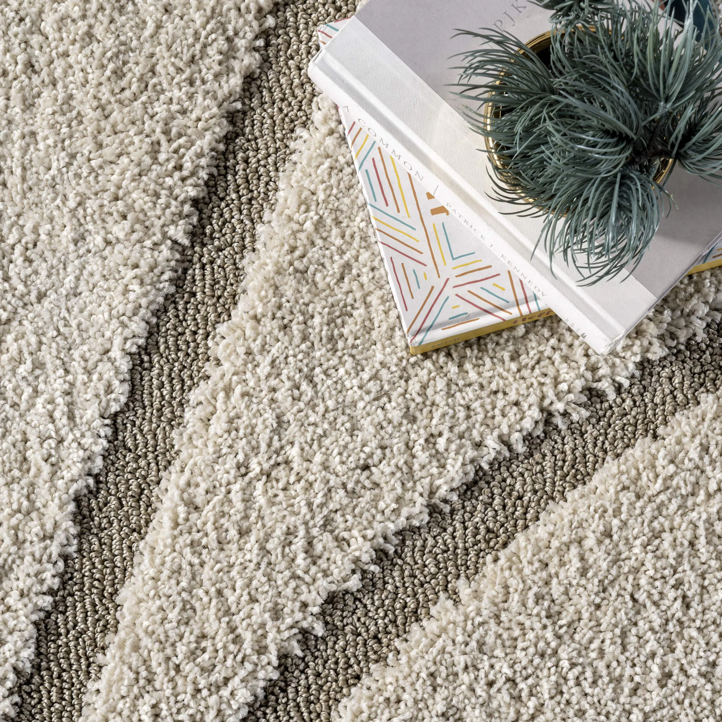 Carpets for Living Room Handwoven 3D Curved Pattern Shaggy Super Soft Fluffy and Anti Skid Rugs, Size 3X5 Feet Rectangular Colour, Ivory-Beige Modern