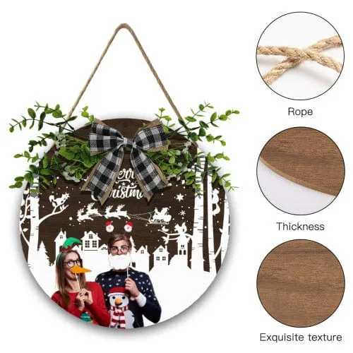 Custom Couple Photo Christmas Door Hanger Welcome Personalized Wood Circle Sign Round Welcome Sign Front Door Decor