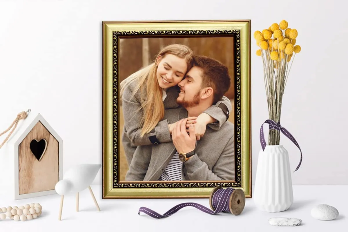 E-Art wood Table Top/Wall Hanging Photo Frames (2=5x5 inch Dal Gold) - pack of 2