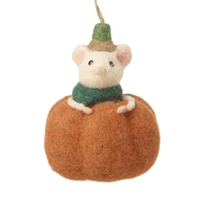 Felt Mouse in Pumpkin Hanging Halloween Decoration