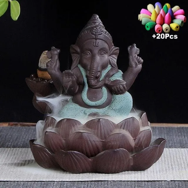 'Ganesha Lotus' Ceramic Incense Holder