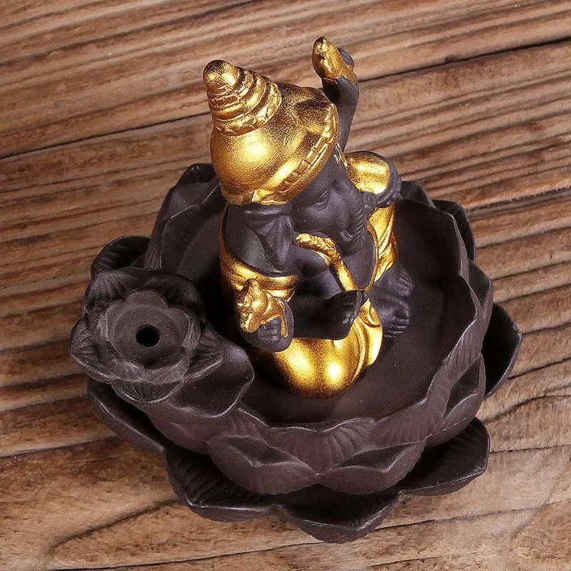 'Ganesha Lotus' Ceramic Incense Holder