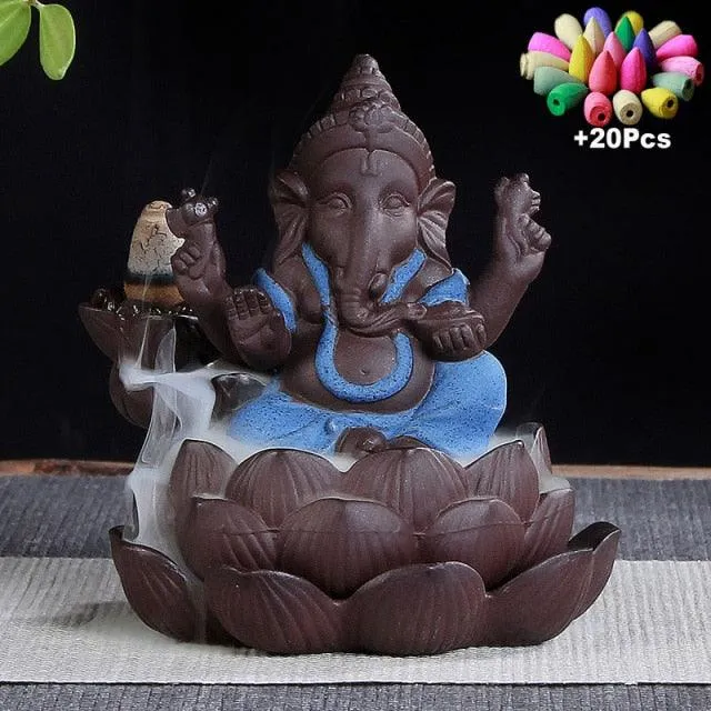 'Ganesha Lotus' Ceramic Incense Holder