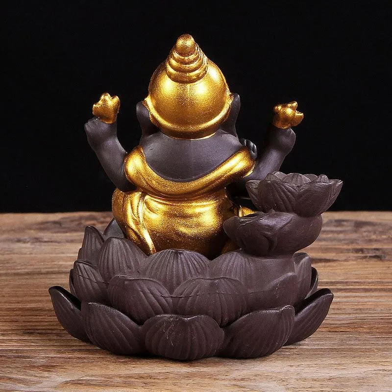 'Ganesha Lotus' Ceramic Incense Holder