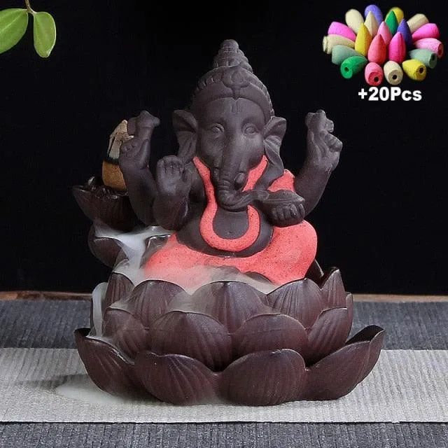 'Ganesha Lotus' Ceramic Incense Holder