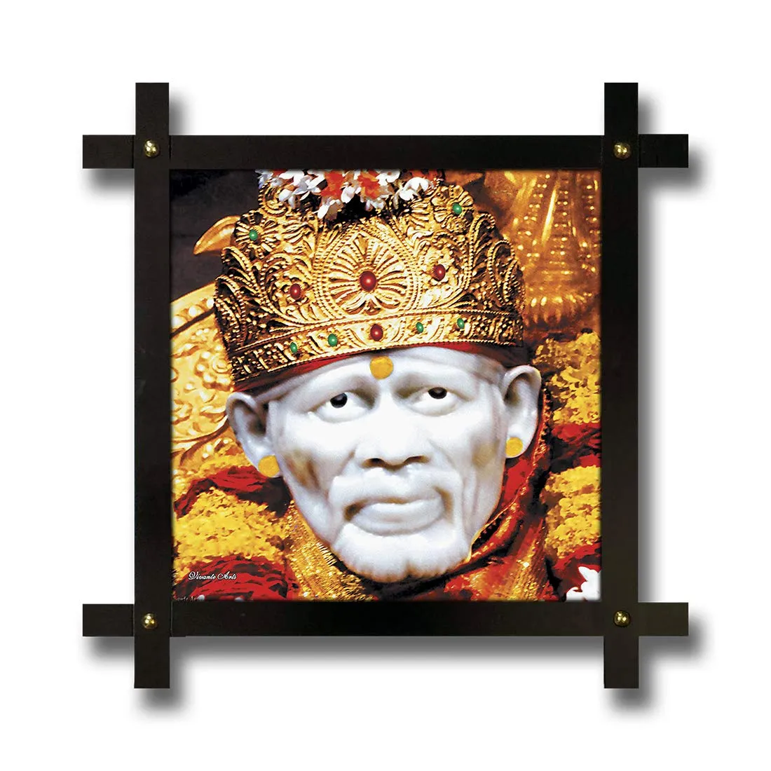 Generic Poster N Frames Cross Wooden Frame Hand-Crafted with Photo of Sai Baba Size (16.5x16.5inch,Wood,Multicolour), Medium