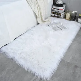 ISEAU Soft Faux Fur Fluffy Area Rug, Luxury Fuzzy Sheepskin Carpet Rugs for Bedroom Living Room, Shaggy Silky Plush Carpet Bedside Rug Floor Mat, 2ft x 3ft, White, Rectangular