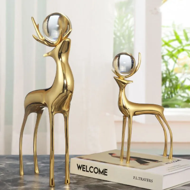 Luxurious Brass Crystal Deer Ornaments - Elegant Home Décor & Gift