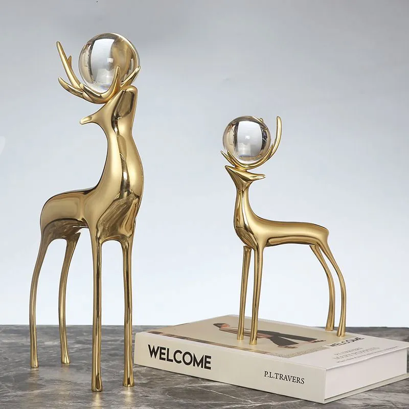 Luxurious Brass Crystal Deer Ornaments - Elegant Home Décor & Gift