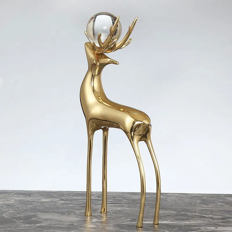 Luxurious Brass Crystal Deer Ornaments - Elegant Home Décor & Gift