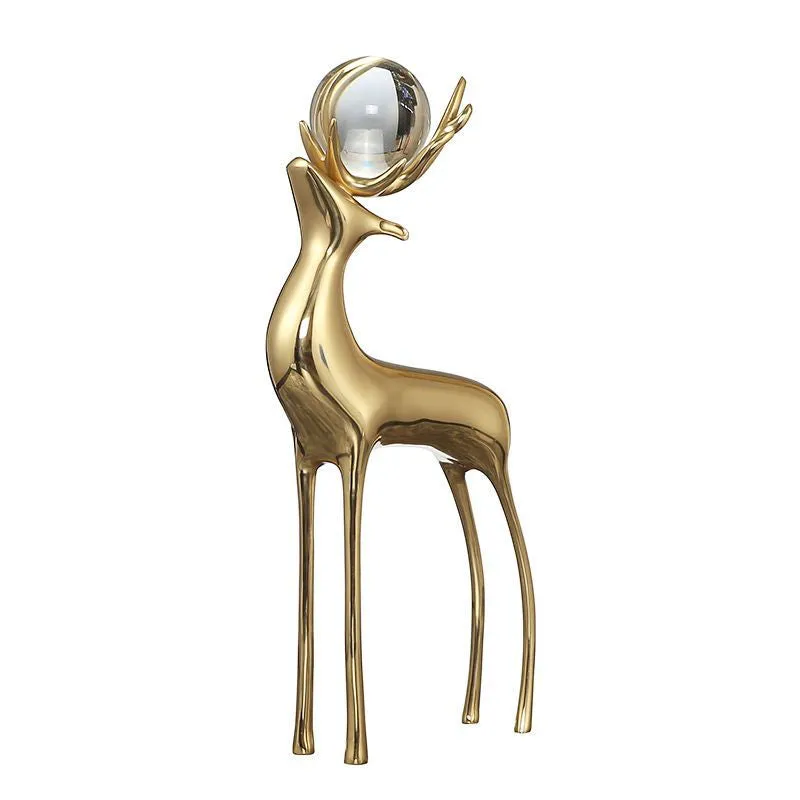 Luxurious Brass Crystal Deer Ornaments - Elegant Home Décor & Gift