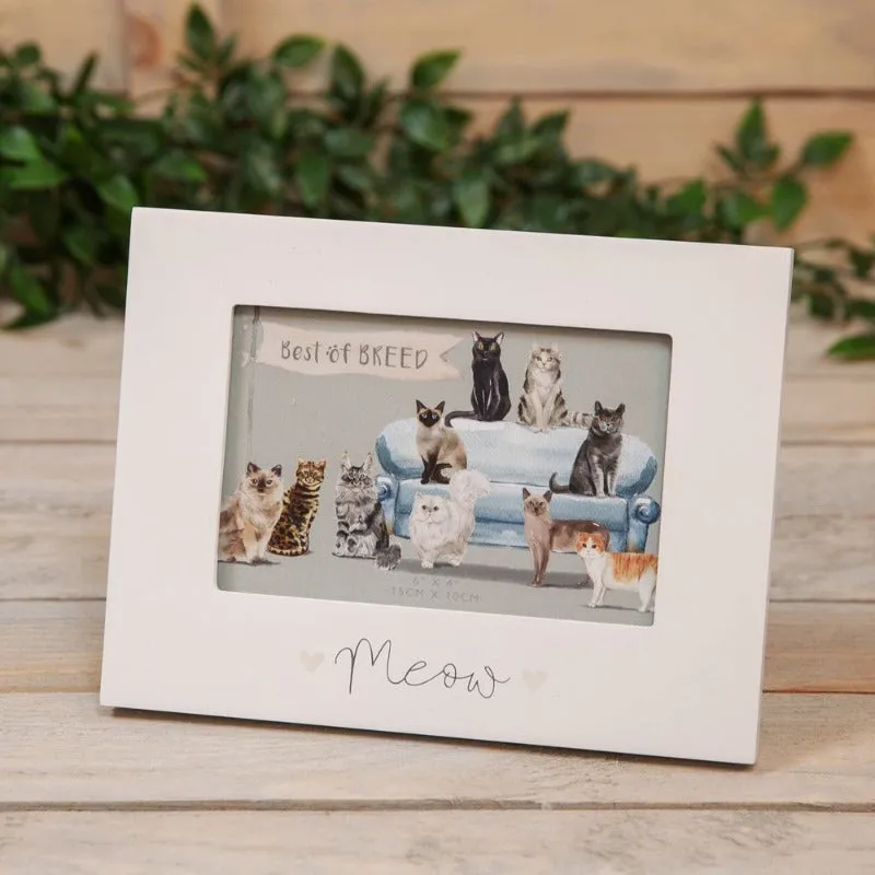 Meow White Wooden Cat Photo Frame