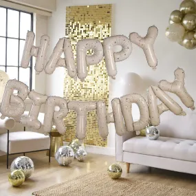 Nude and Gold Speckle Happy Birthday Balloon Bunting