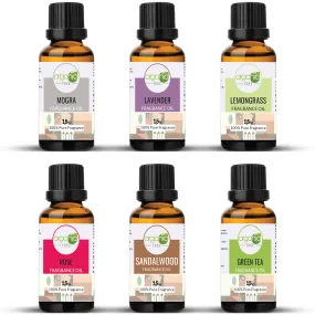 Organic Tree Aroma Diffuser Oil Set | Lemongrass, Lavender, Mogra, Rose, Sandalwood, Green Tea | Diffuser Refil Oil For Fragrance - Home, Office, Washroom & Aromatherapy (15ml Each) Pack of 6