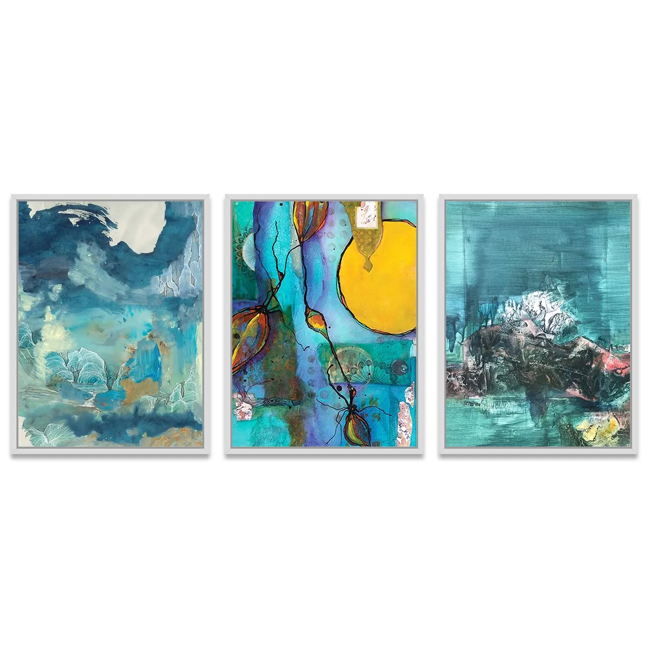 Painting Mantra Set of 3 Canvas Painting Blue Nature Theme (Size - 17 x 13 Inch each,Total Dimensions: 17 x 41 Inch, Color - Blue)