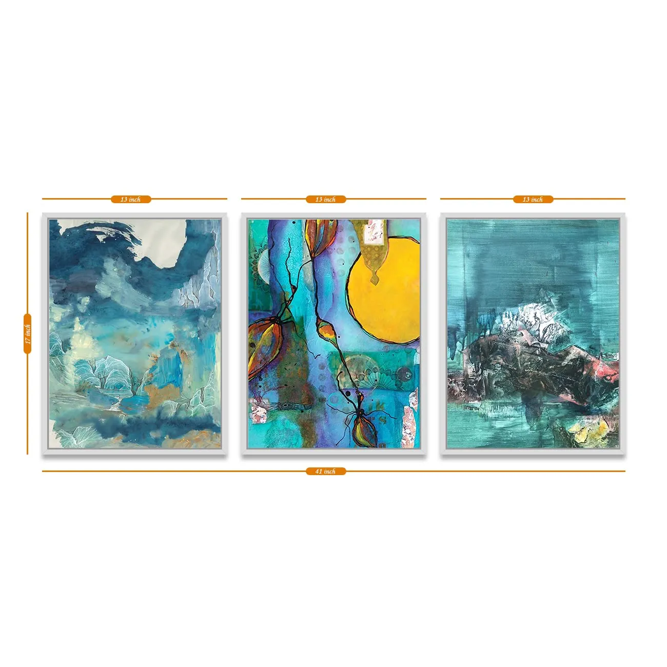 Painting Mantra Set of 3 Canvas Painting Blue Nature Theme (Size - 17 x 13 Inch each,Total Dimensions: 17 x 41 Inch, Color - Blue)