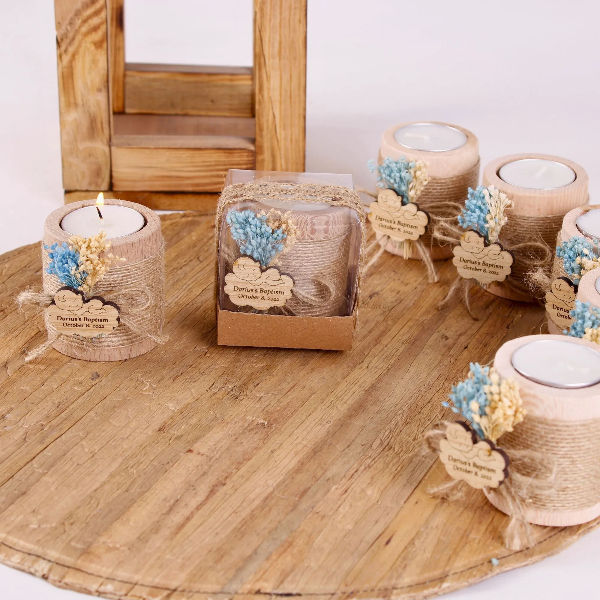 Personalized First Communion Gifts Wooden Tealight Holder, Baby Shower Gifts, Christening Gifts