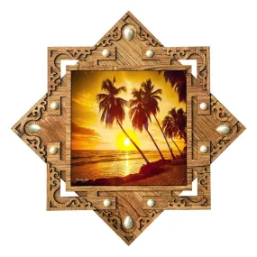 PnF Star Shaped Wooden Frame with Photo of Sunrise Landscape (16.5x16.5inch,Multicolour,Wood)