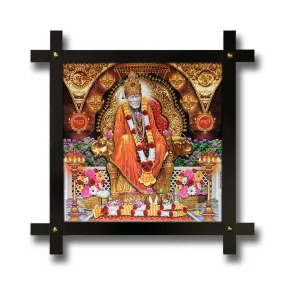 Poster N Frames Cross Wooden Frame Hand-Crafted with Photo of Sai Baba Size (16.5x16.5inch,Wood,Multicolour), Medium