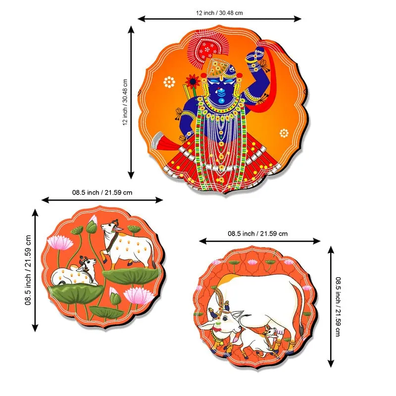 SAF paintings Round Shape Set of 3 Shree Nath Ji And Pichwai MDF Painting for Wall Decoration, Home decor And Office WST-JLR43-S2L1