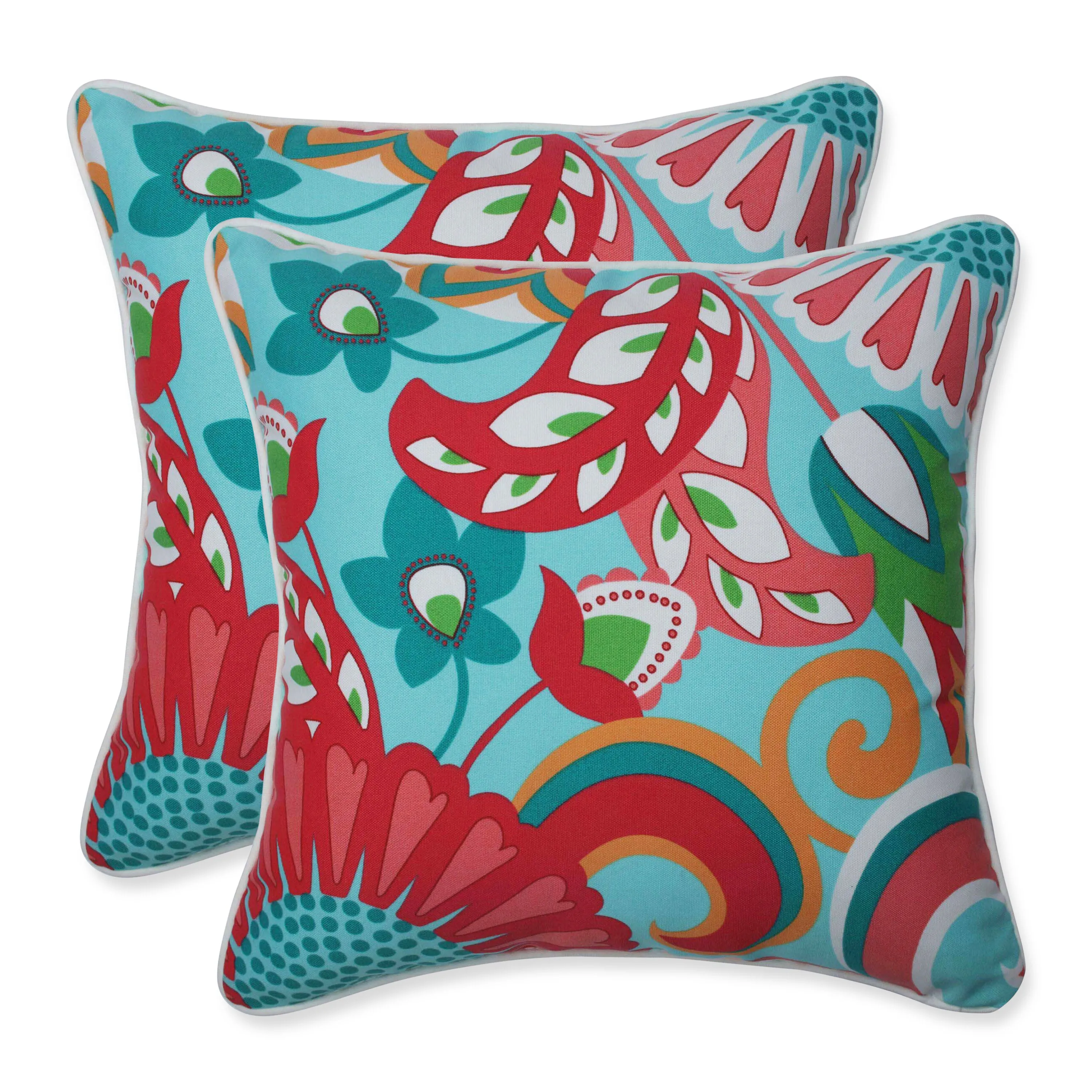 Sophia Turquoise/Coral 16.5-Inch Throw Pillow (Set Of 2)