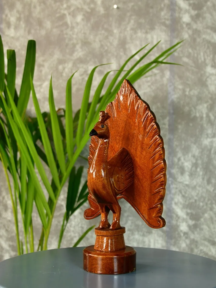 Sowpeace Wooden Peacock: Artisan Bicolor Tabletop Decor